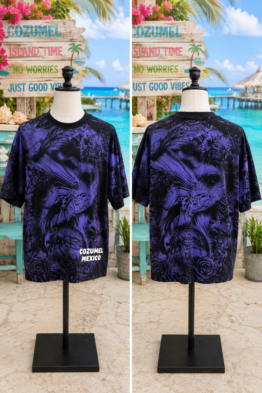 Vintage Yazbek Cozumel Mexico Mayan Aztec AOP T-Shirt 2XL